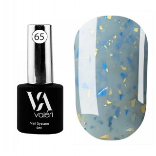 База для гель-лаку Valeri Base 65 Приглушений блакитний з пластівцями поталі Potal 6ml