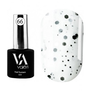 База для гель-лаку Valeri Base 66 Dots Біла з чорними пластівцями 6 ml