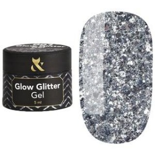 Глітерний гель для нігтів F.O.X Glow Glitter Gel 001 чисте срібло 5 мл