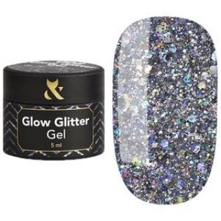 Глітерний гель для нігтів F.O.X Glow Glitter Gel 002 Срібло з голографією 5 мл