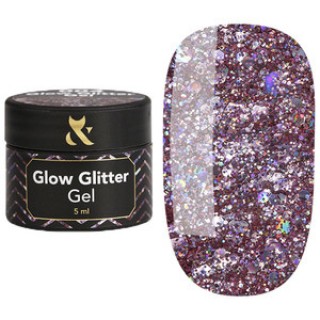 Глітерний гель для нігтів F.O.X Glow Glitter Gel 004 рожевий голографічний 5 мл