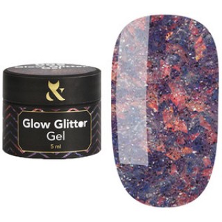 Глітерний гель для нігтів F.O.X Glow Glitter Gel 005 з рожевими та синіми блискітками 5 мл