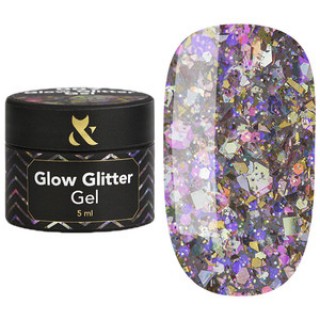 Глітерний гель для нігтів F.O.X Glow Glitter Gel 007 рожеві голографічні блискітки 5 мл
