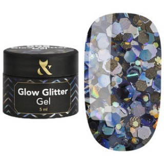 Глітерний гель для нігтів F.O.X Glow Glitter Gel 008 сріблясті голографічні блискітки 5 мл