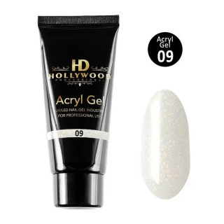 Акрил-гель для нігтів HD Hollywood Acryl Gel Shimmer 09 молочно-білий з мікроблеском 30 мл