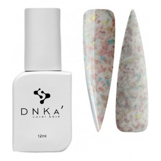 База камуфлююча DNKa Cover Base 0011A' Happy молочний зі шматочками ніжно-рожевої блакитної жовтої поталі 12 мл