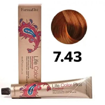 Стійка крем-фарба Farmavita Life Color Plus 7.43 Блондин золотиcто-мідний 100 мл
