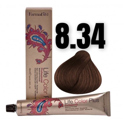 Стійка крем-фарба Farmavita Life Color Plus 8.34 Світлий блондин золотисто-мідний 100 мл