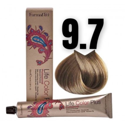 Стійка крем-фарба Farmavita Life Color Plus 9.7 Cвітлий блондин коричевий кaшeмip 100 мл