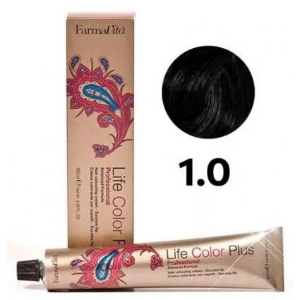 Стійка крем-фарба Farmavita Life Color Plus 1.0 Чорний 100 мл