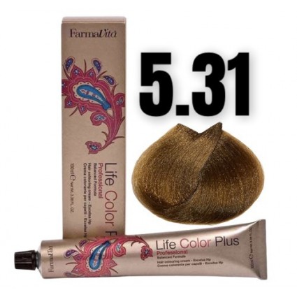 Стійка крем-фарба Farmavita Life Color Plus 5.31 Світло-каштaнoвий золoтиcто-попелястий 100 мл