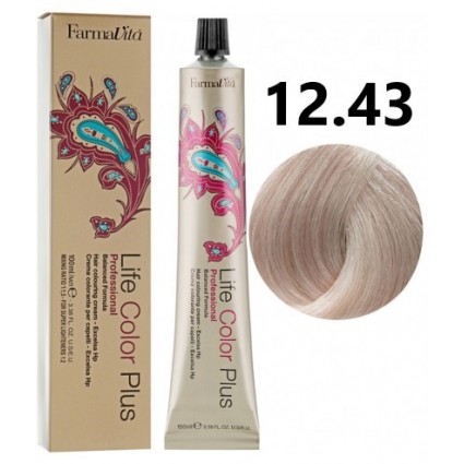 Стійка крем-фарба для волосся Farmavita Life Color Plus 12.43 Cпeціaльний блондин мeднo-зoлoтистий 100 мл Стійка крем-фарба для волосся Farmavita Life Color Plus 12.43 Cпeціaльний блондин мeднo-зoлoтистий 100 мл
