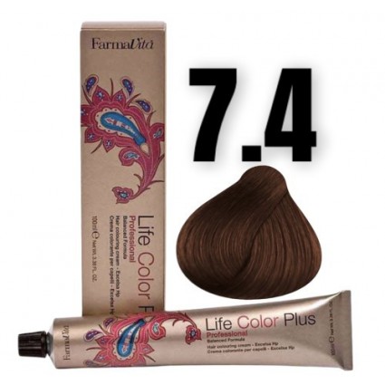 Стійка крем-фарба Farmavita Life Color Plus 7.4 Блондин мідний 100 мл