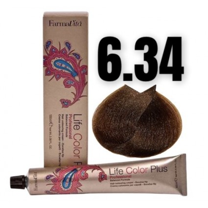 Стійка крем-фарба Farmavita Life Color Plus 6.34 Темний блондин золотисто-мідний 100 мл