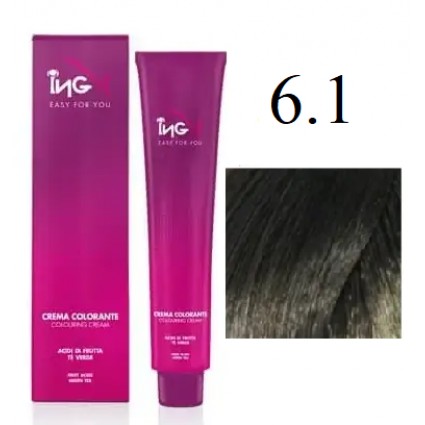 Крем-фарба для волосся безаміачна ING Professional Colouring Cream No Ammonia 6.1 Темно-русявий попелястий 100 мл