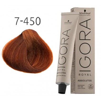 Фарба для сивого волосся Schwarzkopf Igora Absolutes 7-450 Середньо-русявий бежевий золотий 60 мл Фарба для сивого волосся Schwarzkopf Igora Absolutes 7-450 Середньо-русявий бежевий золотий 60 мл