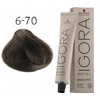 Фарба для сивого волосся Schwarzkopf Igora Absolutes 6-70 Темно-русявий мідний натуральний 60 мл Фарба для сивого волосся Schwarzkopf Igora Absolutes 6-70 Темно-русявий мідний натуральний 60 мл