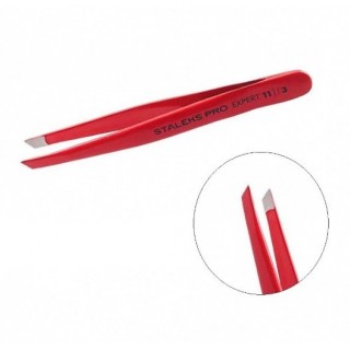 Пінцет для брів STALEKS Pro Expert 11 TYPE 3 широкі скошені краї червоний