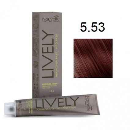 Крем-фарба для волосся безаміачна Nouvelle Lively Hair Color 5.53 Світло-каштановий махагон 100 мл Крем-фарба для волосся безаміачна Nouvelle Lively Hair Color 5.53 Світло-каштановий махагон 100 мл