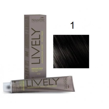 Крем-фарба для волосся безаміачна Nouvelle Lively Hair Color 1 Чорний 100 мл Крем-фарба для волосся безаміачна Nouvelle Lively Hair Color 1 Чорний 100 мл