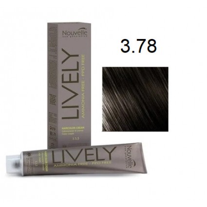 Крем-фарба для волосся безаміачна Nouvelle Lively Hair Color 3.78 Холодний темно-коричневий 100мл Крем-фарба для волосся безаміачна Nouvelle Lively Hair Color 3.78 Холодний темно-коричневий 100мл