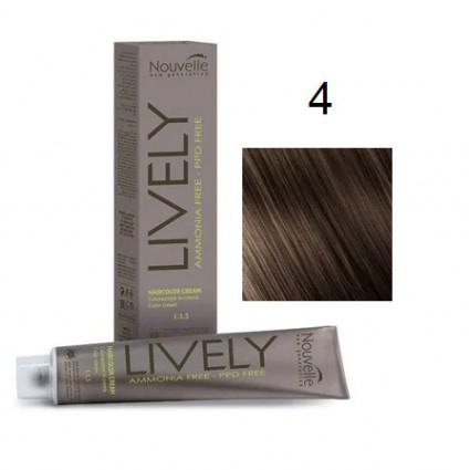 Крем-фарба для волосся безаміачна Nouvelle Lively Hair Color 4 Каштановий 100 мл Крем-фарба для волосся безаміачна Nouvelle Lively Hair Color 4 Каштановий 100 мл