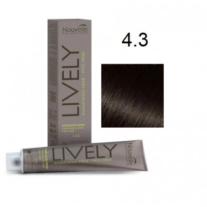 Крем-фарба для волосся безаміачна Nouvelle Lively Hair Color 4.3 Золотистий каштан 100 мл Крем-фарба для волосся безаміачна Nouvelle Lively Hair Color 4.3 Золотистий каштан 100 мл