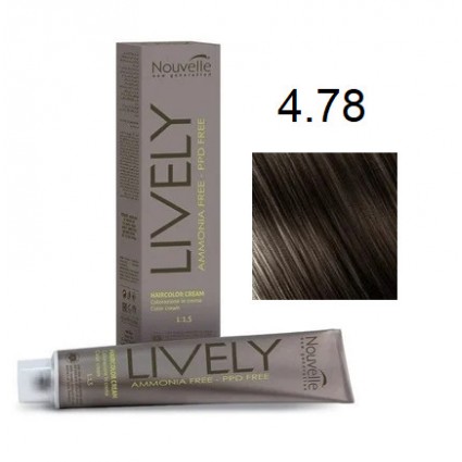 Крем-фарба для волосся безаміачна Nouvelle Lively Hair Color 4.78 Холодний коричневий 100 мл Крем-фарба для волосся безаміачна Nouvelle Lively Hair Color 4.78 Холодний коричневий 100 мл