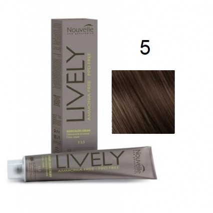 Крем-фарба для волосся безаміачна Nouvelle Lively Hair Color 5 Світло-каштановий 100 мл Крем-фарба для волосся безаміачна Nouvelle Lively Hair Color 5 Світло-каштановий 100 мл