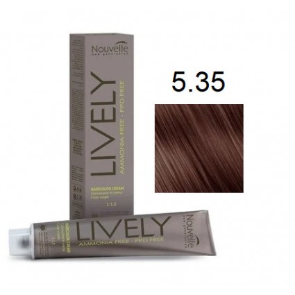 Крем-фарба для волосся безаміачна Nouvelle Lively Hair Color 5.35 Світло-Каштановий Золотистий Махагон 100 мл
