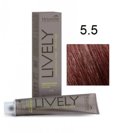 Крем-фарба для волосся безаміачна Nouvelle Lively Hair Color 5.5 Світло-каштановий махагон 100мл Крем-фарба для волосся безаміачна Nouvelle Lively Hair Color 5.5 Світло-каштановий махагон 100мл