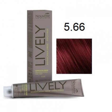 Крем-фарба для волосся безаміачна Nouvelle Lively Hair Color 5.66 Світло-Червоний Каштан 100 мл Крем-фарба для волосся безаміачна Nouvelle Lively Hair Color 5.66 Світло-Червоний Каштан 100 мл