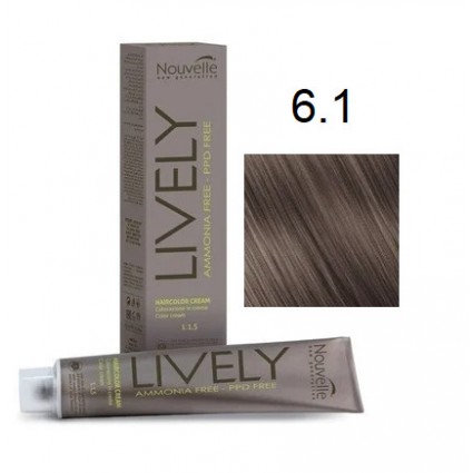 Крем-фарба для волосся безаміачна Nouvelle Lively Hair Color 6.1 Попелястий темний блонд 100мл Крем-фарба для волосся безаміачна Nouvelle Lively Hair Color 6.1 Попелястий темний блонд 100мл