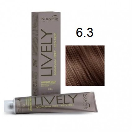 Крем-фарба для волосся безаміачна Nouvelle Lively Hair Color 6.3 Золотистий темний блонд 100 мл Крем-фарба для волосся безаміачна Nouvelle Lively Hair Color 6.3 Золотистий темний блонд 100 мл
