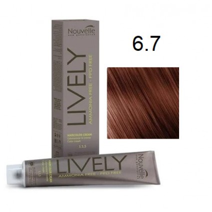 Крем-фарба для волосся безаміачна Nouvelle Lively Hair Color 6.7 Коричневий темний блонд 100 мл Крем-фарба для волосся безаміачна Nouvelle Lively Hair Color 6.7 Коричневий темний блонд 100 мл