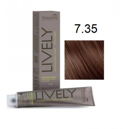 Крем-фарба для волосся безаміачна Nouvelle Lively Hair Color 7.35 Золотистий блонд Махагон 100 мл Крем-фарба для волосся безаміачна Nouvelle Lively Hair Color 7.35 Золотистий блонд Махагон 100 мл