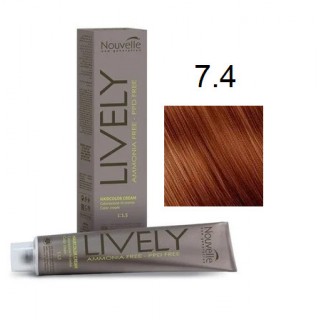 Крем-фарба для волосся безаміачна Nouvelle Lively Hair Color 7.4 Мідний блонд 100 мл