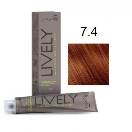 Крем-фарба для волосся безаміачна Nouvelle Lively Hair Color 7.4 Мідний блонд 100 мл Крем-фарба для волосся безаміачна Nouvelle Lively Hair Color 7.4 Мідний блонд 100 мл