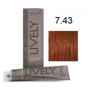 Крем-фарба для волосся безаміачна Nouvelle Lively Hair Color 7.43 Золотисто-Мідний Блонд 100 мл