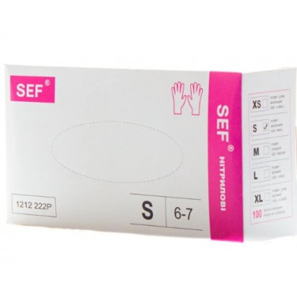 Рукавиці нітрилові SEF S рожеві без пудри нестерильні пл 3,8 100 шт