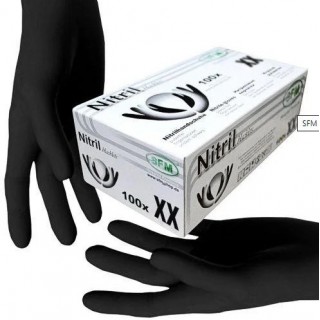 Акция !!! Перчатки нитриловые черные без пудры нестерильные SFM 3,8 г размер М 100шт./уп