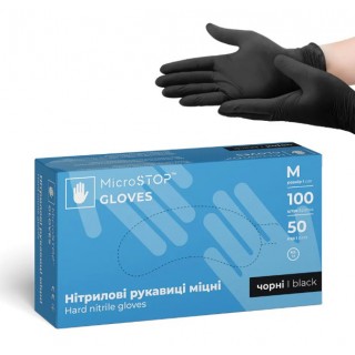 Рукавички нітрилові Microstop неопудрені міцні чорні розмір M 100 шт